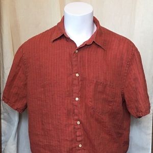 Express red linen short sleeve button-down shirt
